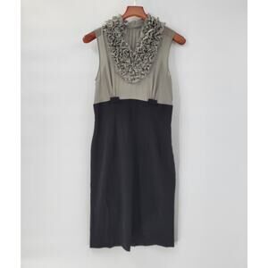 Saks Fifth Avenue Womens Dress 6‎ Black Gray Green Ruffle Sleeveless Career Work